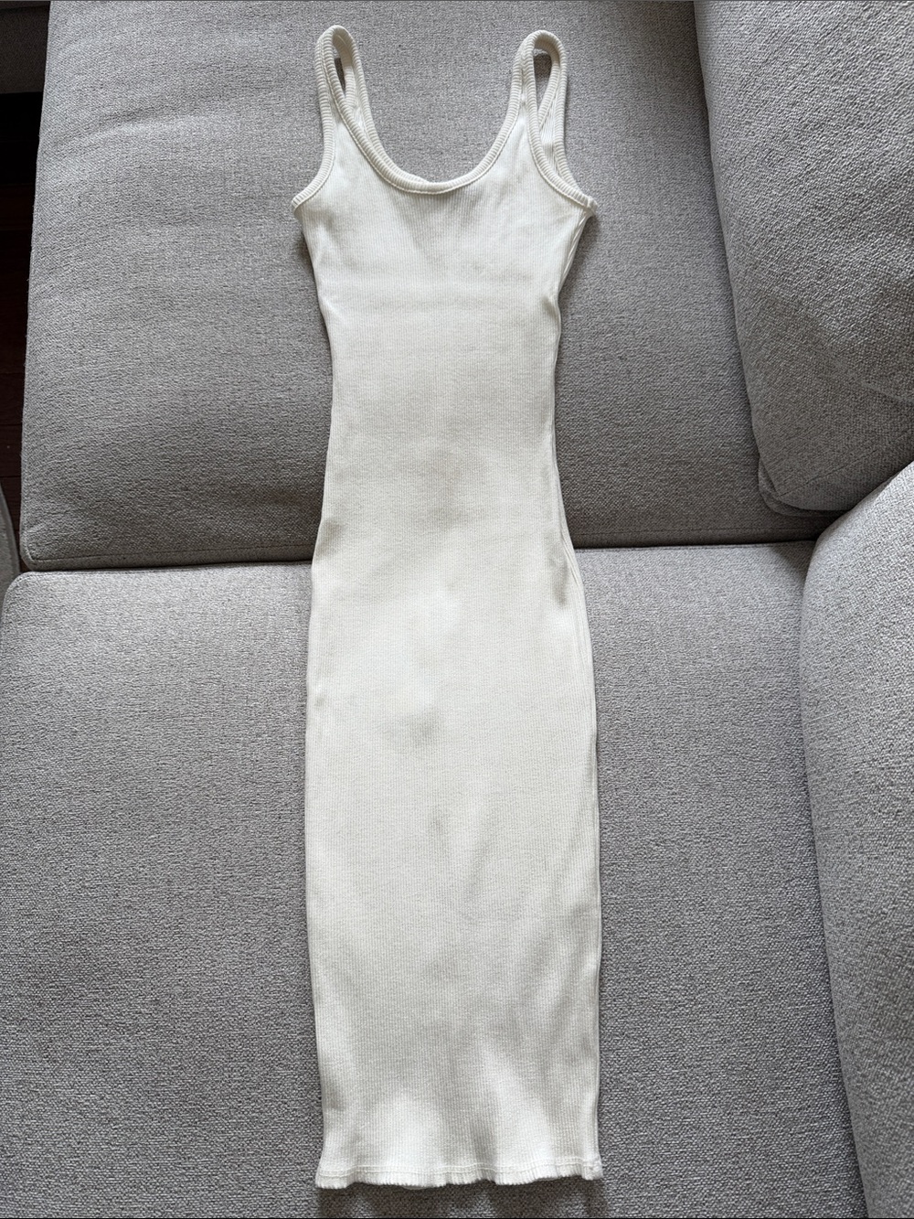 naked wardrobe Cream Ribbed Scoop Neck Midi Dress
